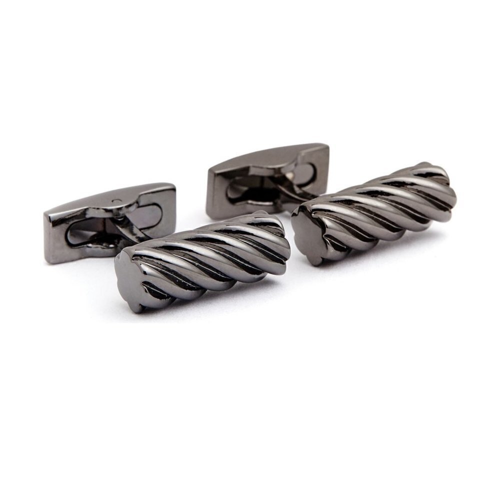 Hickey Freeman Mens Black Metal Twisted Barrel Bullet Black Cuff Links Boxed New